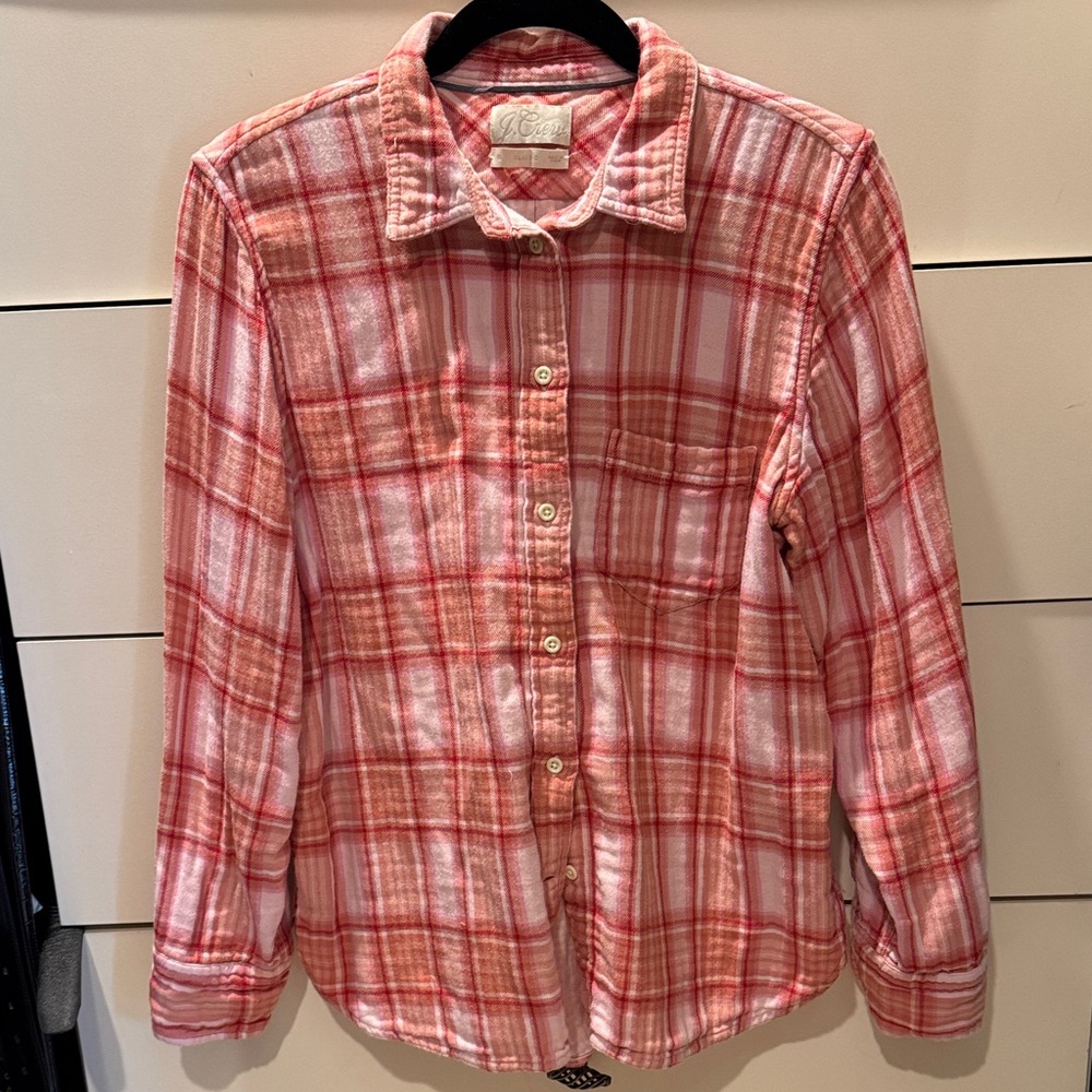 J. Crew Pink and Coral Plaid FlannelButton-Up Shirt